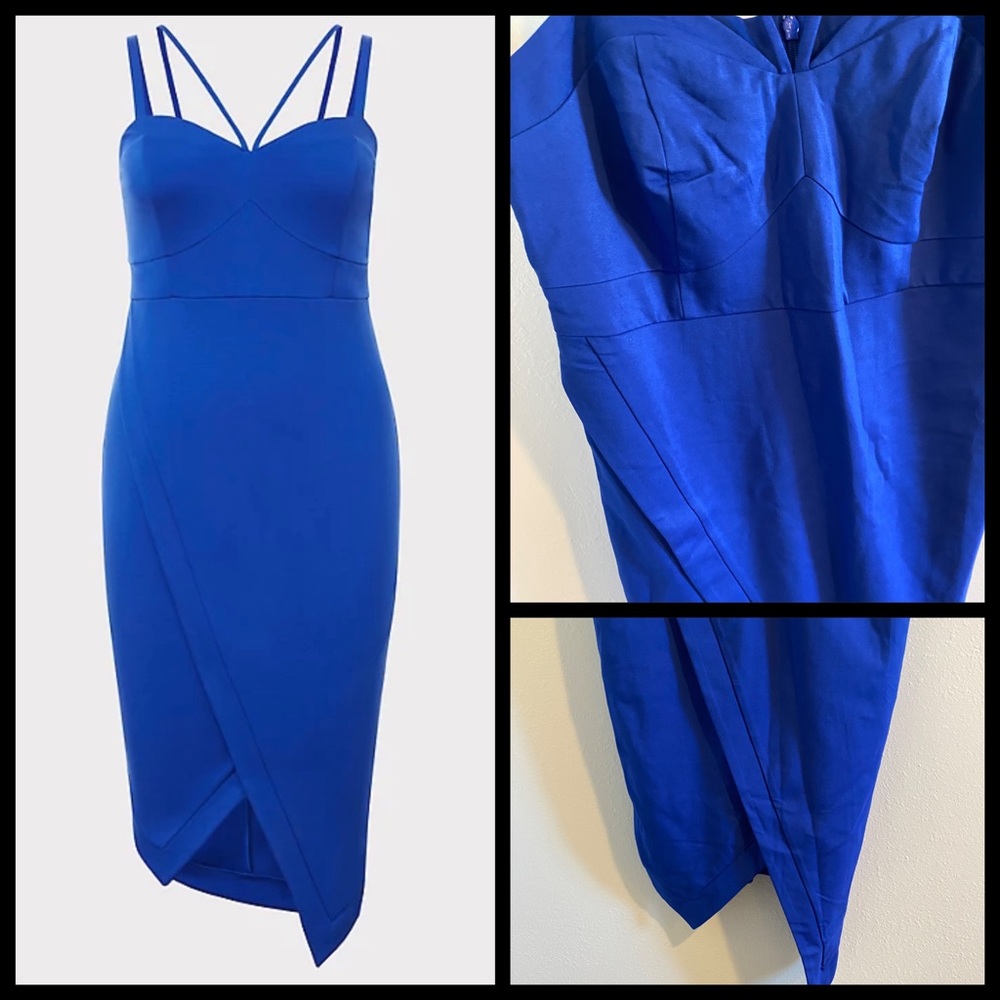 NWT - Torrid sz12 Blue Ponte Asymetrical bodycon dress.